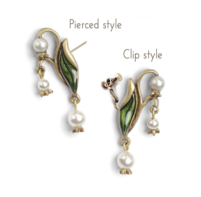 Lily of the Valley Art Nouveau Pearl Flower Wedding Earrings E586