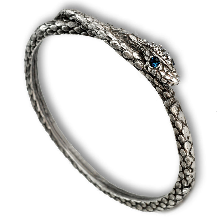 Snake design bracelet made in 925 silver with garnet stone used as eye