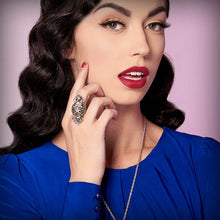 Load image into Gallery viewer, Elvira&#39;s Skull &amp; Crossbones Ring