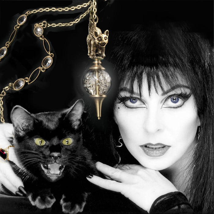 Elvira's Cat on a Crystal Ball Necklace EL_N117