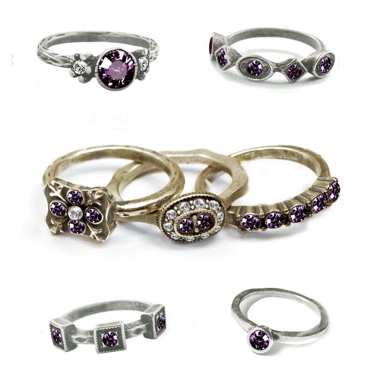 Stackable February Birthstone Ring - Amethyst Purple