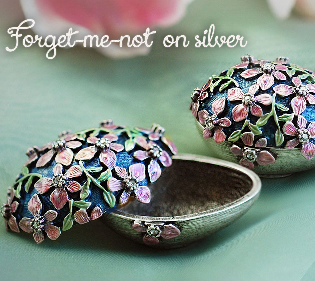 Silver Enamel Flower Easter Egg Miniature Box  BX02