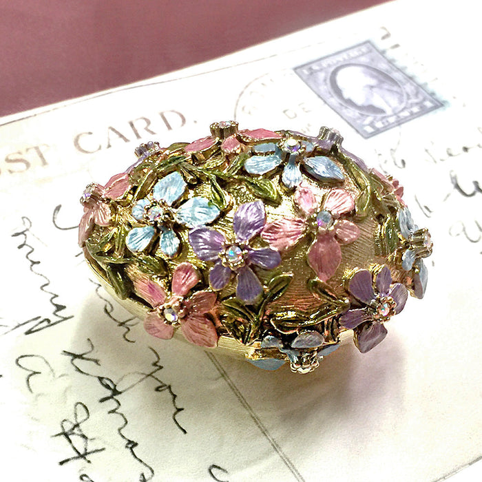 Silver Enamel Flower Easter Egg Miniature Box  BX02