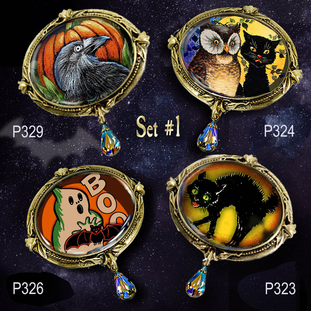 Set of 4 Retro Halloween Pins Set #1