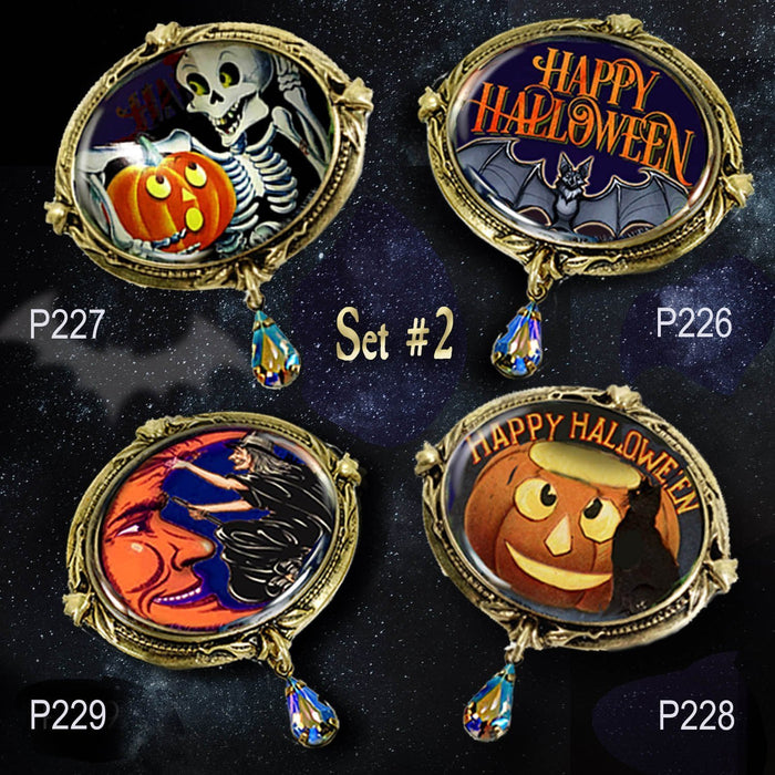 Skeleton and Pumpkin Retro Halloween Pin