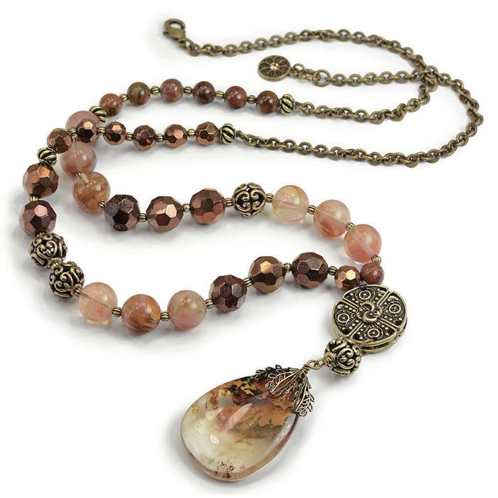 Long Gemstone Bead Pendant Necklace