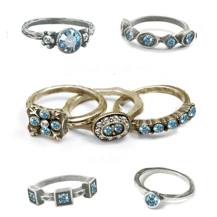 Stackable March Birthstone Ring - Aquamarine Blue