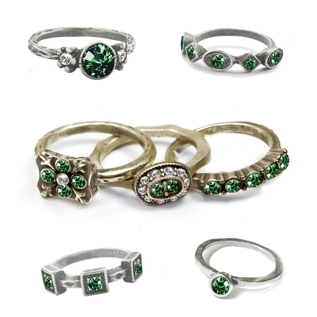 Stackable May Birthstone Ring - Emerald Green