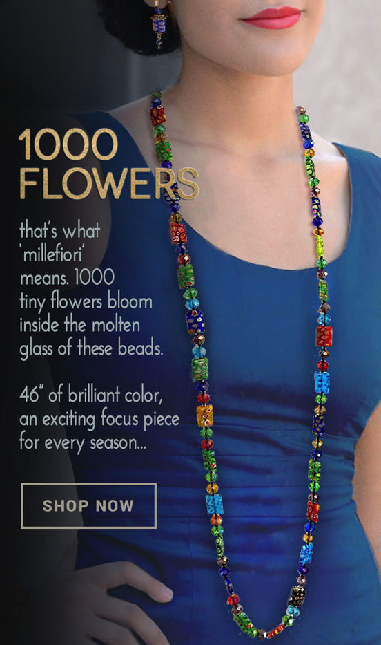 Long Millefiori Rectangle Knotted Beads Necklace