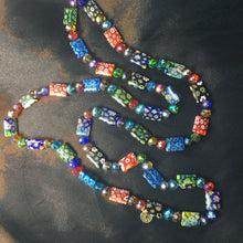 Load image into Gallery viewer, Long Millefiori Rectangle Knotted Beads Necklace