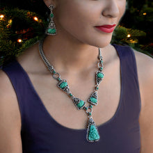 Load image into Gallery viewer, Art Deco Vintage Green Jade Glass Necklace and Earrings  N1095