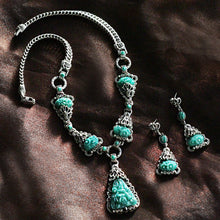 Load image into Gallery viewer, Art Deco Vintage Green Jade Glass Necklace and Earrings  N1095