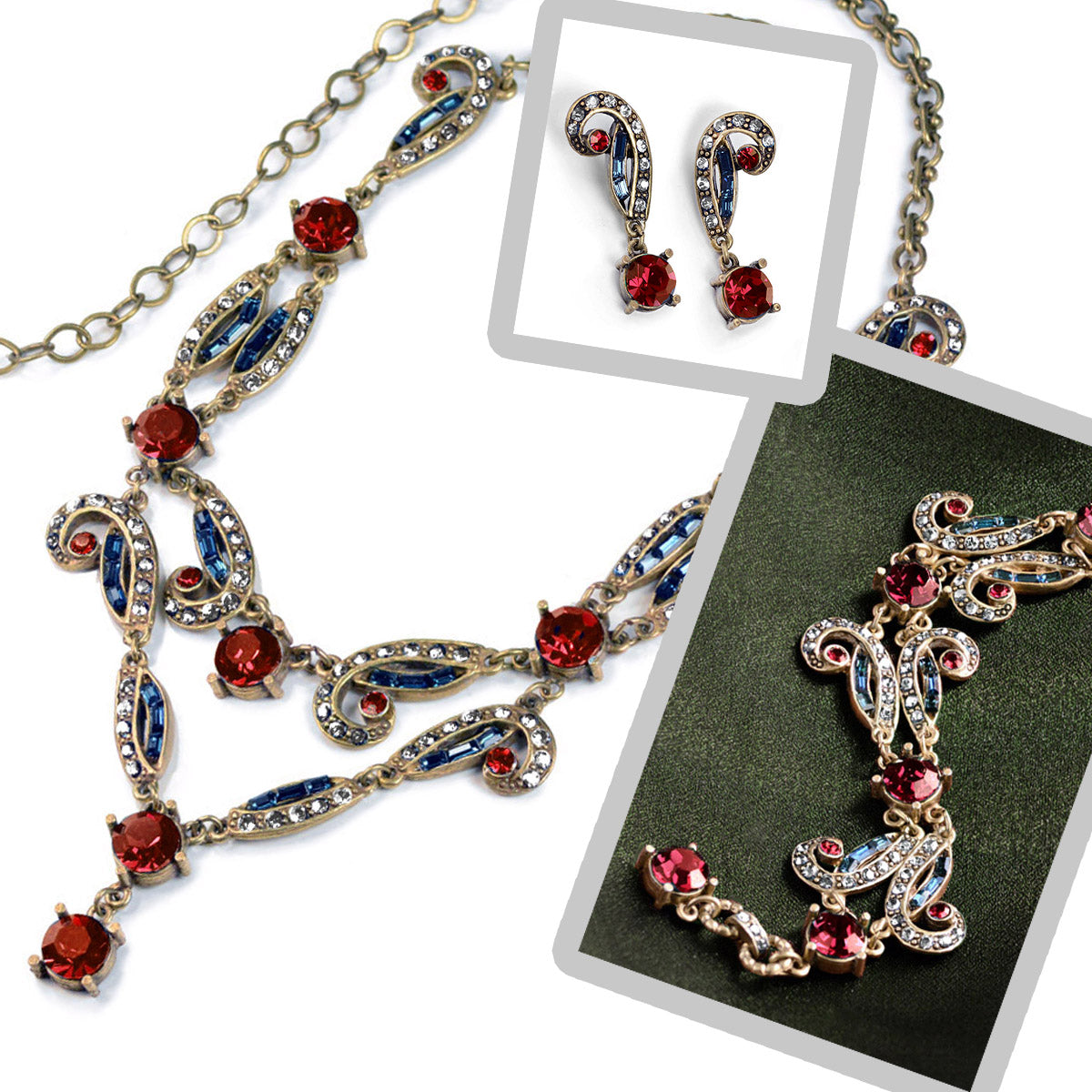 Red White & Blue Patriotic American Election Necklace, Bracelet and Earrings N1102