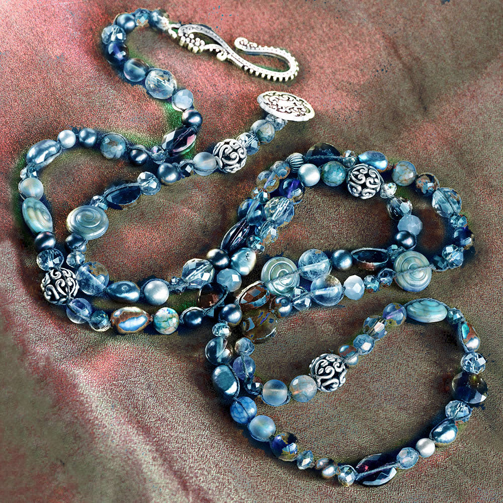 Long Blue Gemstone Beaded Necklace N1374-BL