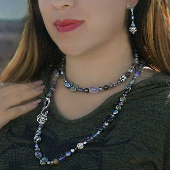 Long Purple Gemstone Beaded Necklace N1374-PA
