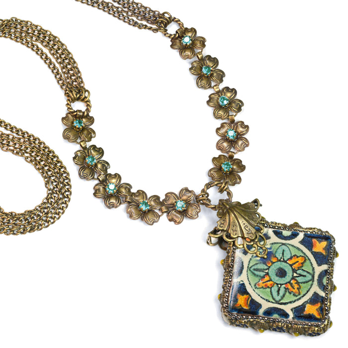 Talavera Tile Flower Boho Necklace