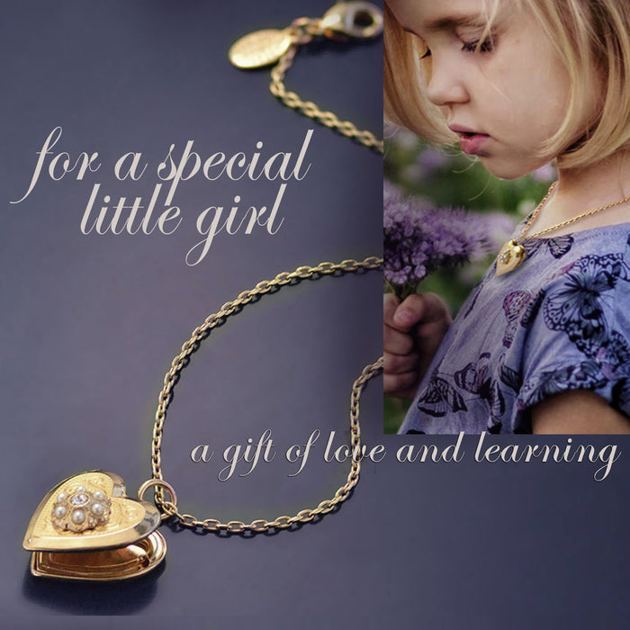 Little Girls Gold Heart Locket Necklace Jewelry Set – Sweet