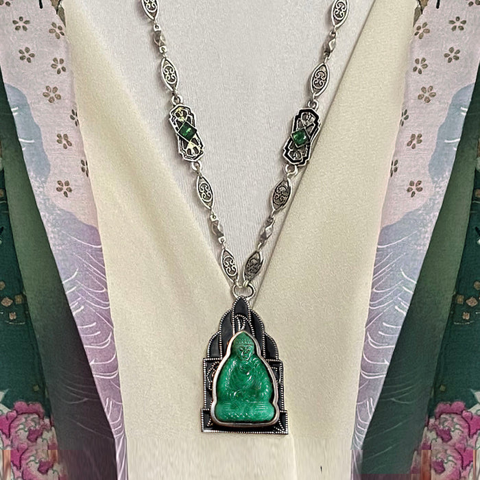 Jade Glass Vintage Buddha Necklace by Sweet Romance Sweet Romance Jewelry