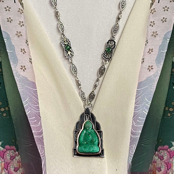 Jade Glass Vintage Buddha Necklace