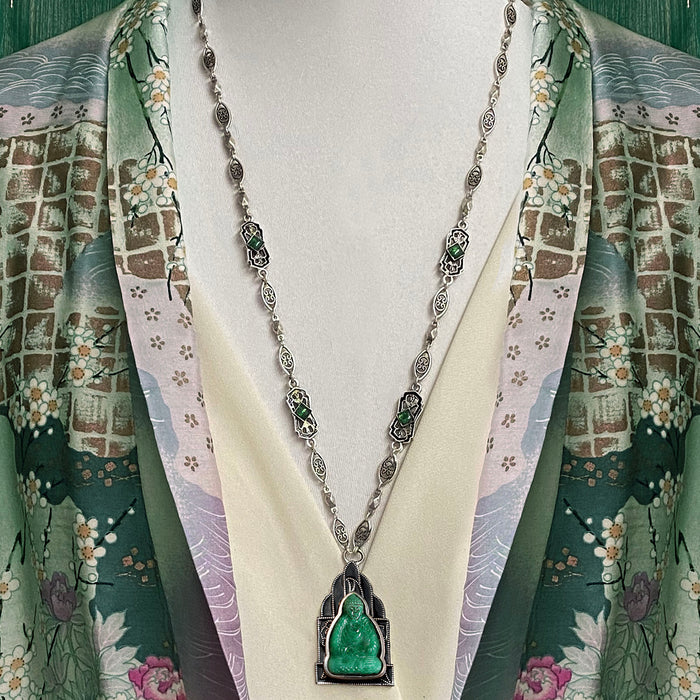 Jade Glass Vintage Buddha Necklace