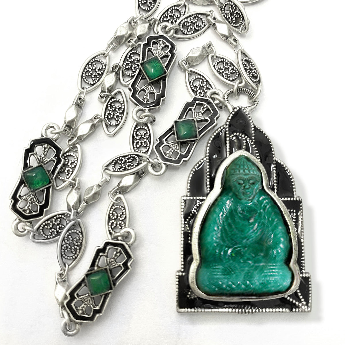 Jade Glass Vintage Buddha Necklace