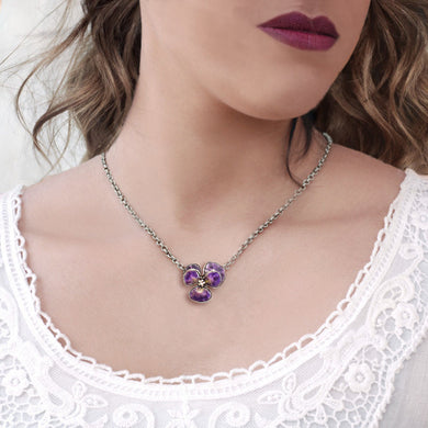Vintage Enamel Pansy Necklace N1590 - sweetromanceonlinejewelry