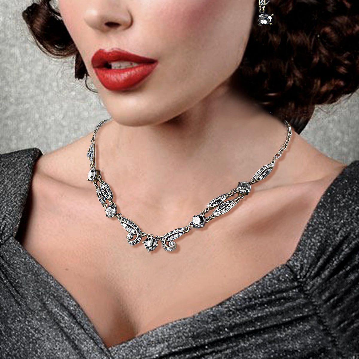 Art Deco Crystal Necklace and Earrings Set