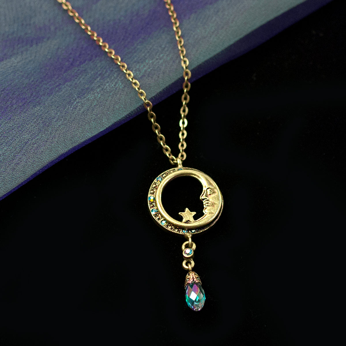 Half Moon in Circle Crystal Drop Necklace N1626 - sweetromanceonlinejewelry
