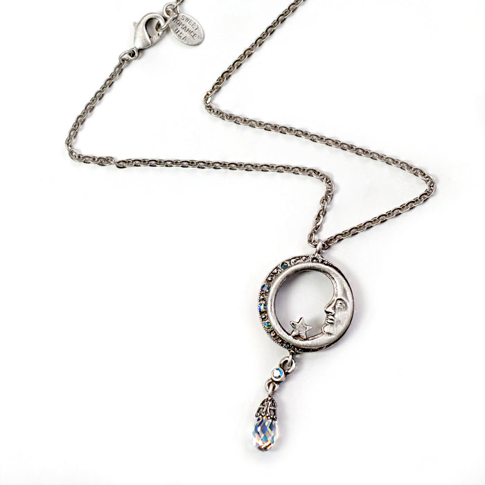 Half Moon in Circle Crystal Drop Necklace N1626 - sweetromanceonlinejewelry