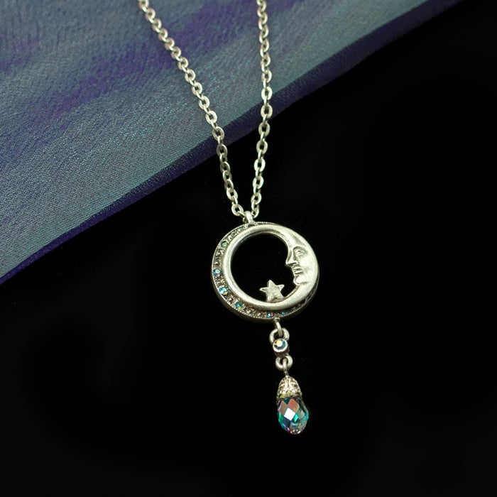 Half Moon in Circle Crystal Drop Necklace N1626 - sweetromanceonlinejewelry