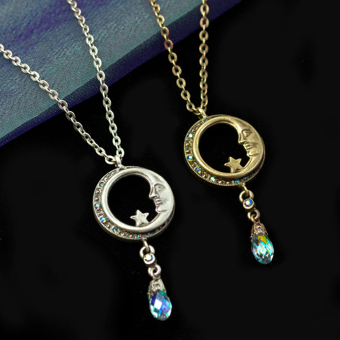 Half Moon in Circle Crystal Drop Necklace N1626 - sweetromanceonlinejewelry