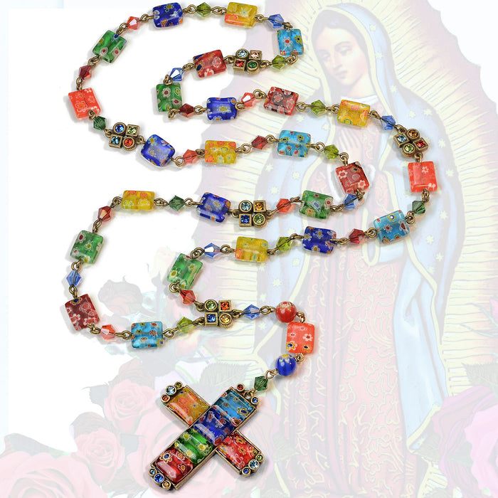 Millefiori Glass Geometric Cross Rosary Beads N218