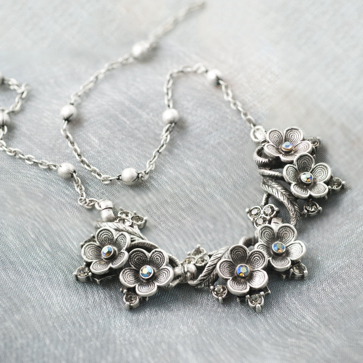 Silver Forget-me-not Flower Necklace N347-R - Sweet Romance Wholesale