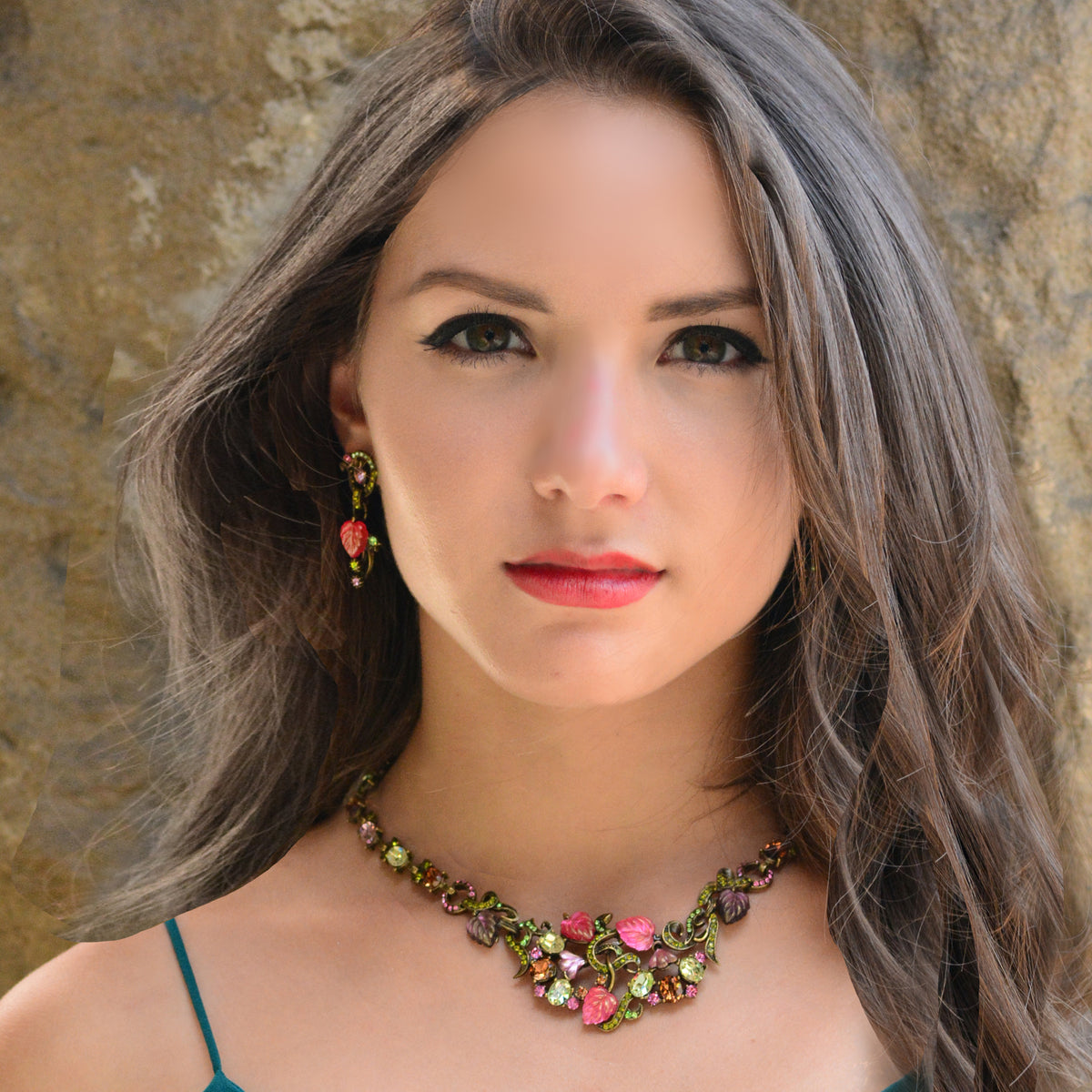 Satin Glass Leaves Earrings and Necklace N671|E1203