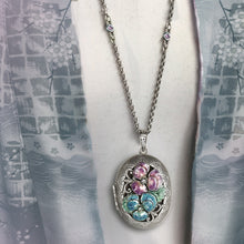 Load image into Gallery viewer, Enamel Pansy Silver Locket