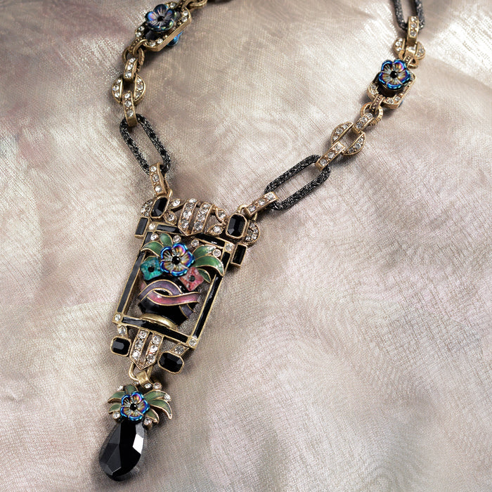 Art Deco Enamel Flower Vase Necklace N892 – Sweet Romance Jewelry