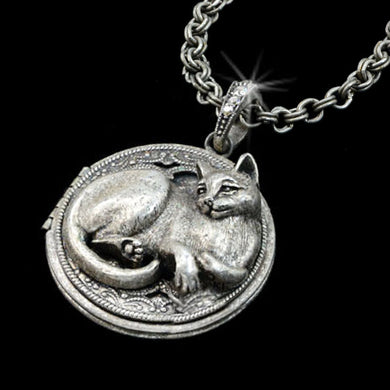 Purrson Cat Locket Necklace in Silver or Bronze