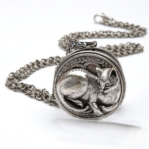 Purrson Cat Locket Necklace in Silver or Bronze