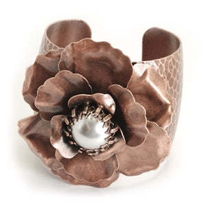 Camellia Flower & Pearl Cuff Bracelet  - ONLY 1 LEFT!