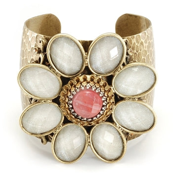 Retro White & Pink Flower Cuff Bracelet  - ONLY 6 LEFT!