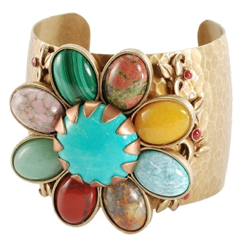 Southwest Gemstone Flower Cuff Bracelet