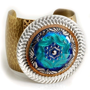 Blue Lumina Glass Disk Cuff Bracelet - ONLY 2 LEFT!