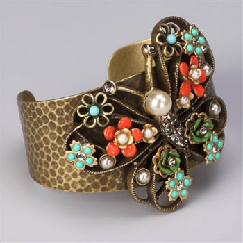 Butterfly and Flowers Cuff Bracelet