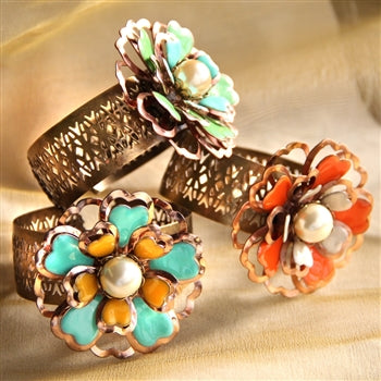 Copper and Enamel Dimensional Flower Cuff Bracelet BR182 Sweet