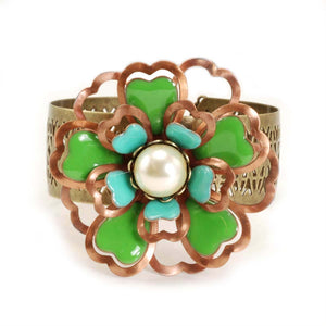 Copper and Enamel Dimensional Flower Cuff Bracelet