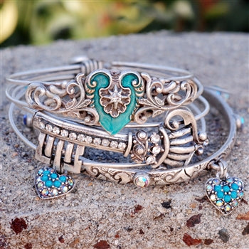 Blue Hearts Bangle Bracelet Set
