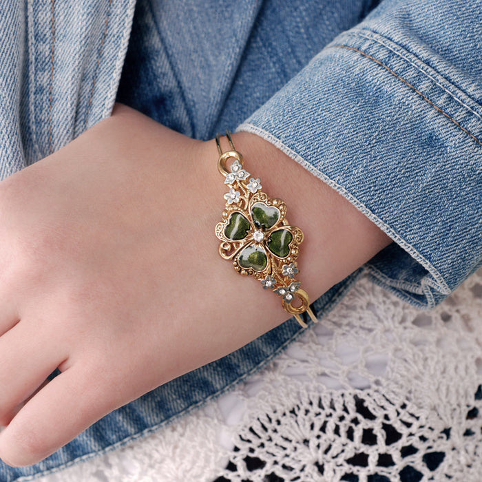 Lucky Clover Enamel Bangle Bracelet