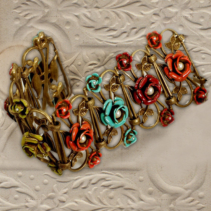 Enamel Roses Trellis Bracelet BR818 - Sweet Romance Wholesale