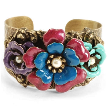 Camellia Enamel Cuff Bracelet