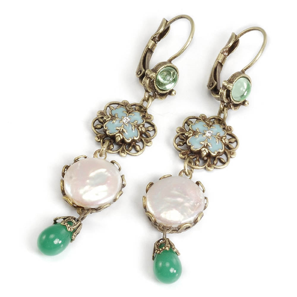 Green, Pearl and Filigree Earrings E137